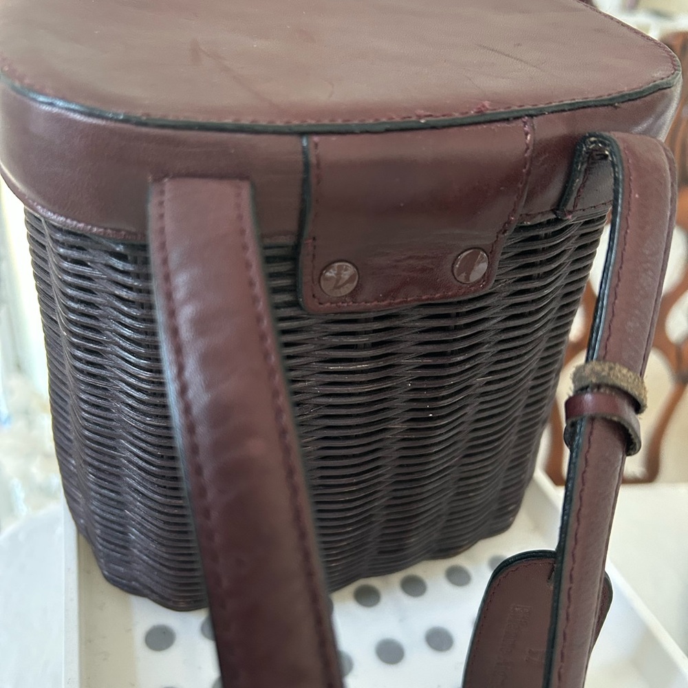 Etienne Aigner Maroon Leather and Wicker Bag Vintage - Picture 10 of 14